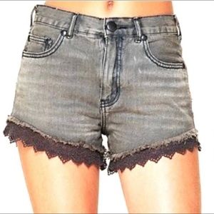 Free People Lace Trim Gray Denim Shorts